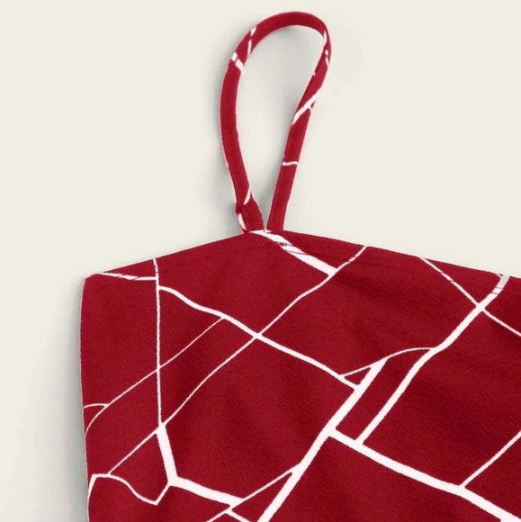 Geometric print burgundy dress - Picture 3 of 4